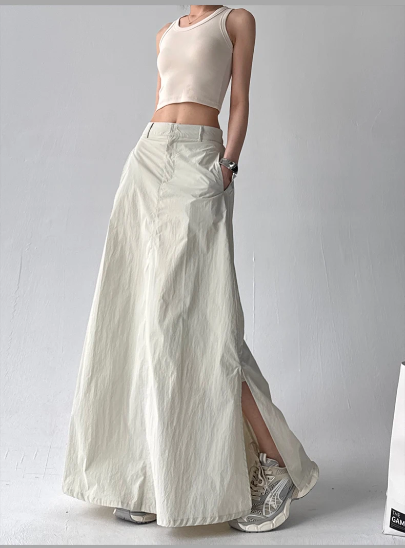 SuperAen 2025 Summer New Solid Skirt for Women Sweet High-waisted High Street A-line Long Skirts