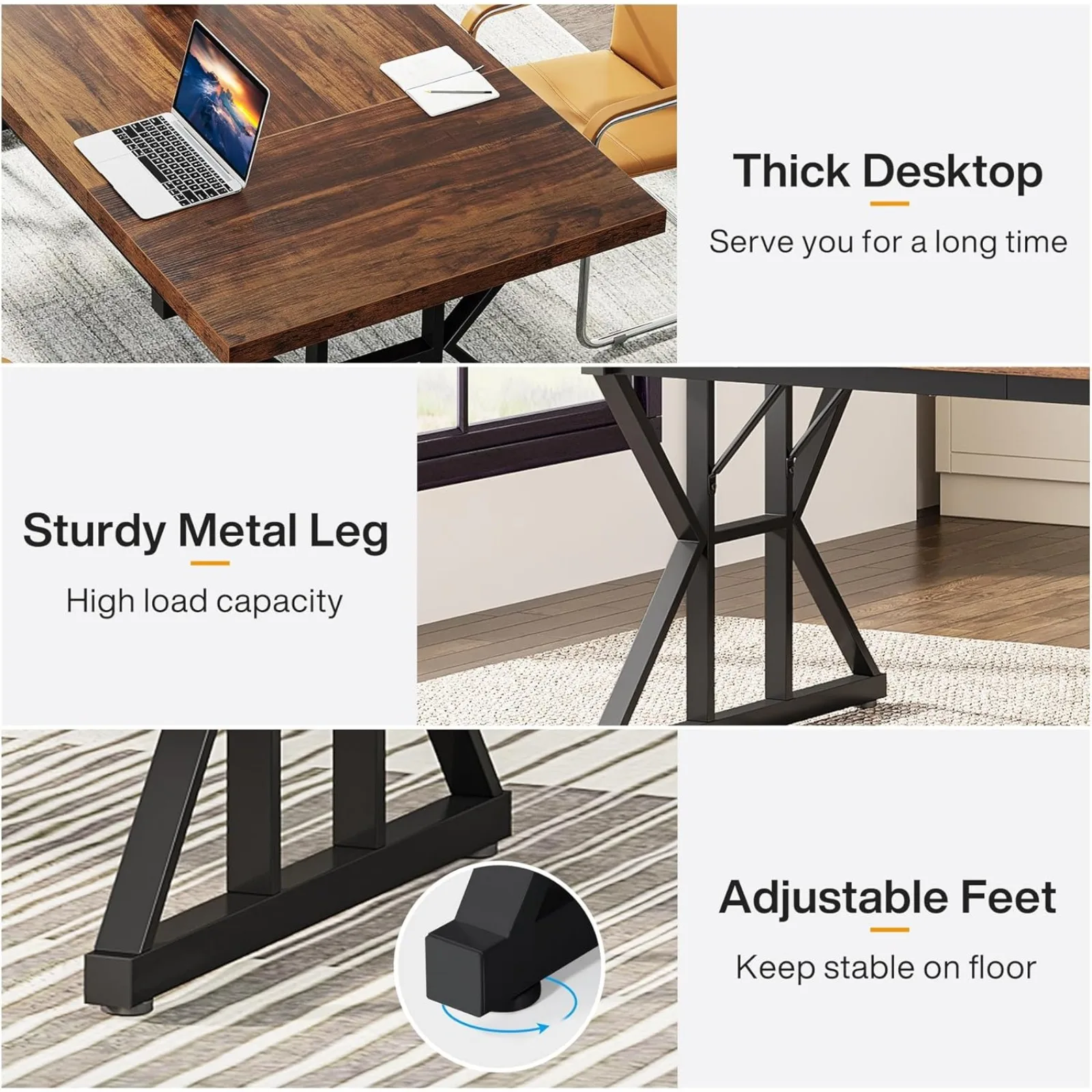 US 70.8-Inch Executive Desk, Large Computer Office Desk Workstation, Modern Simple Style Laptop Desk Study