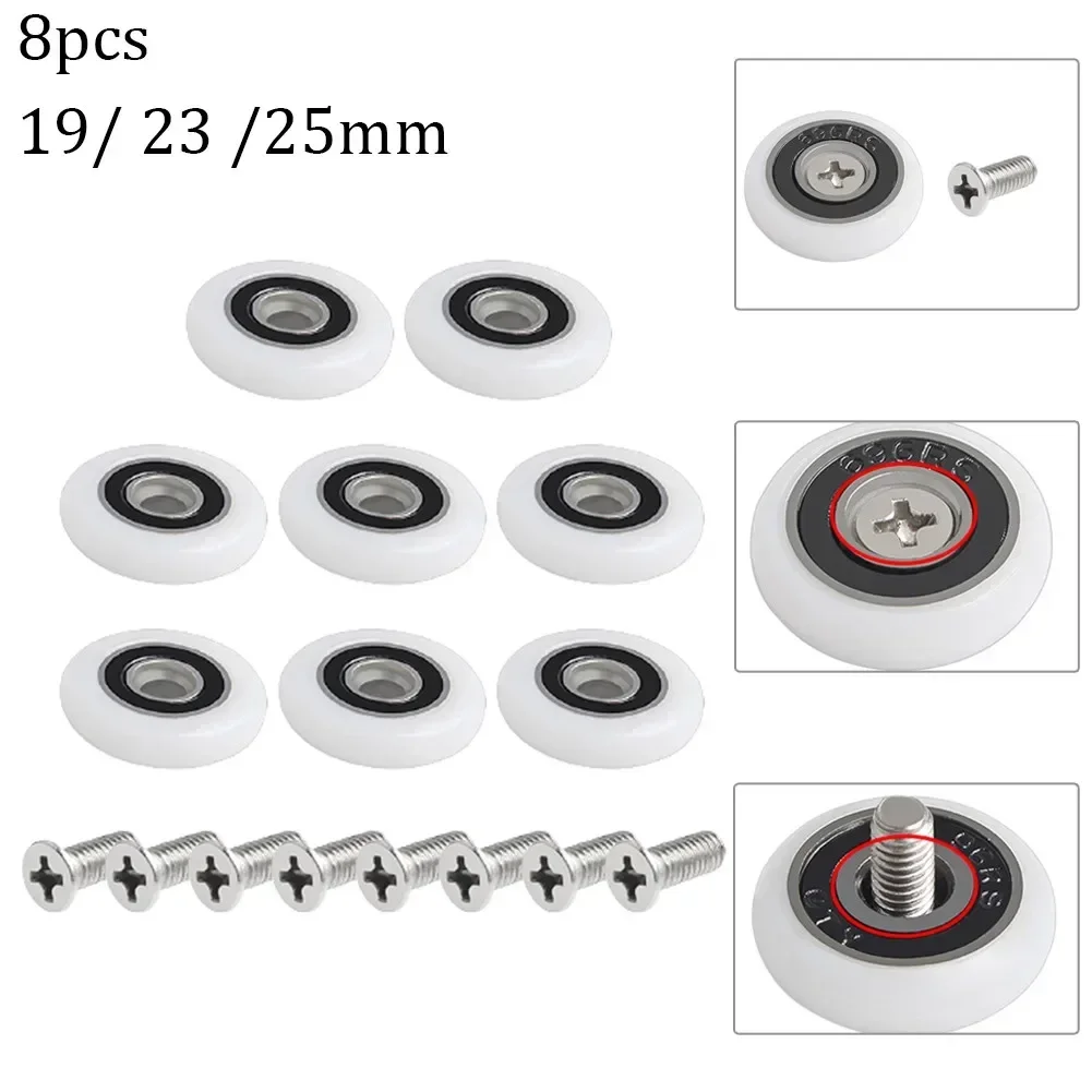 8Pcs Replacement Shower Door Roller Runner Wheels Pulleys With Screws 19mm/ 23mm/25mm Shower Enclosures Accessories