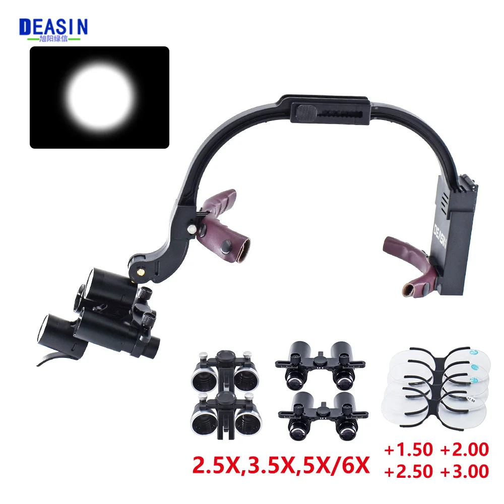 

DEASIN Dental 5X / 6X Magnifying Surgical LED Headlight Headband Binocular Kepler Loupes Brightness Spot Ajustable Headlamp