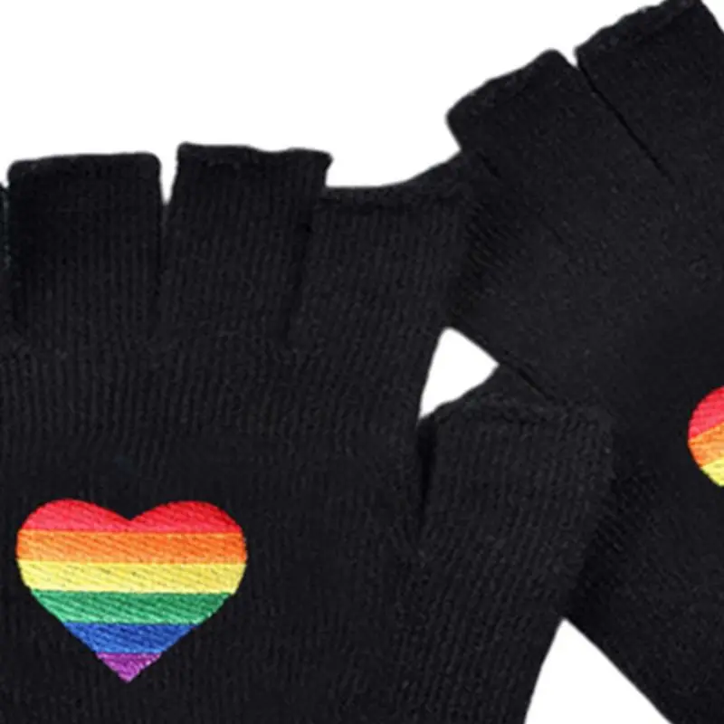 

Winter Half Finger Gloves Rainbow Love Hand Wamer Crochet Knit Fingerless Mitten Drop Shipping