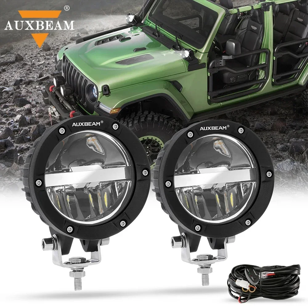 

AUXBEAM 4 inch LED Pod Work Light with Wire Harness 100W Combo Driving Fog Lamp IP67 Waterproof for Offroad Truck SUV 4WD ATV