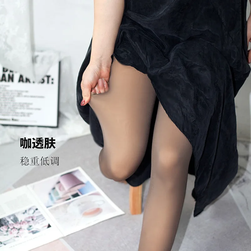 

Black skin penetrating autumn and winter plush black silk integrated bare leg pantyhose thickened true skin penetrating spring,