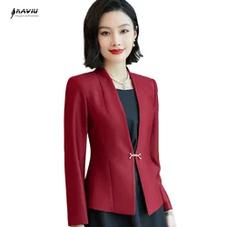 NAVIU High End Red Blazer Women Slim Autumn 2023 New Casual Temperament Long Sleeve Formal Jacket Office Lady Work Coat Tops