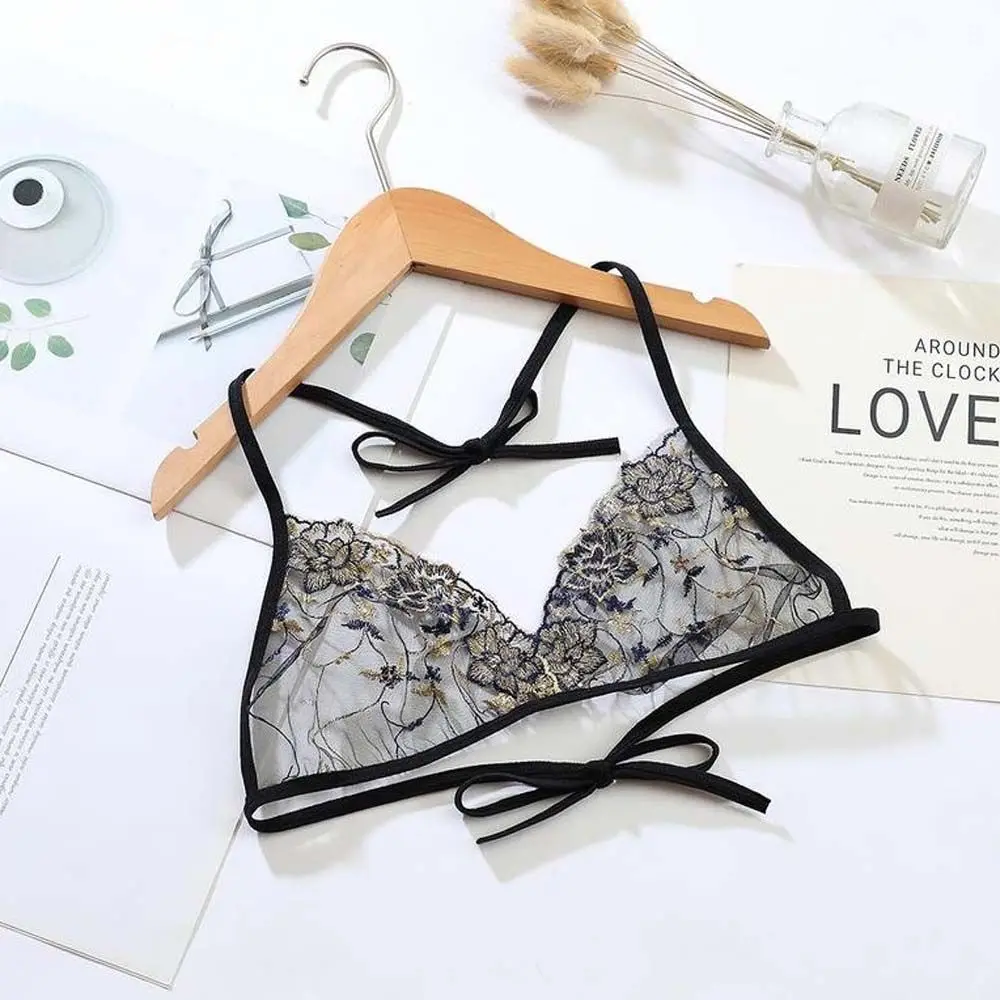 Adjustable European and American Straps Bandage Flower Hollow Sexy Lingerie Women's Bras Embroidered Underwear