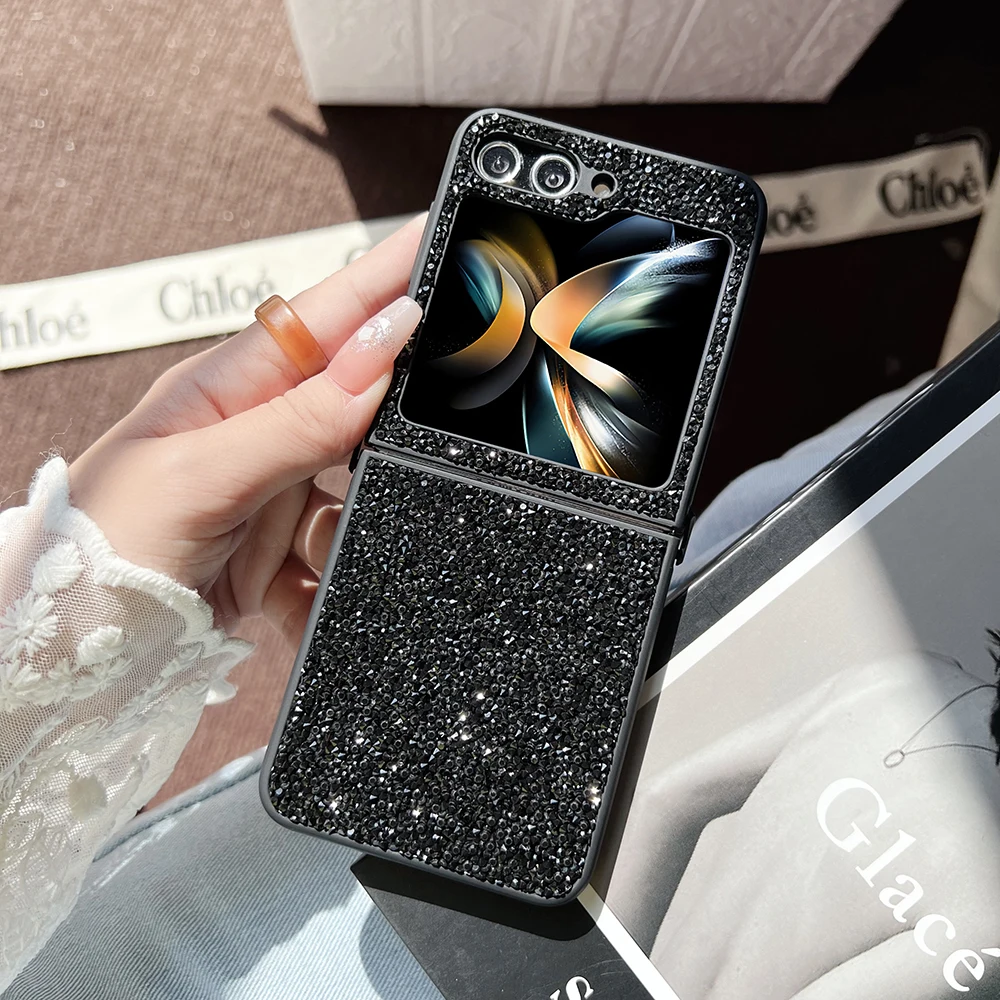 

Rhinestone Glitter Sequins Trim Phone Case For Samsung Galaxy Z Flip 5 4 3 5G Soft TPU Frame Shockproof Cover