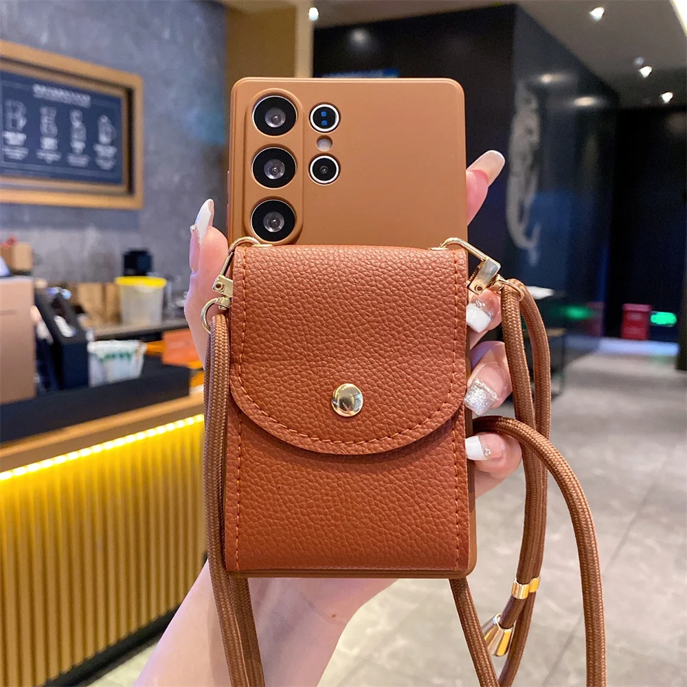 Crossbody Lanyard Leather Wallet Case For Samsung S24 S25 Ultra S23 S22 Plus S21 S20 Note 20 A73 A72 A71 A70 A55 A54 A53 A52 A50 2