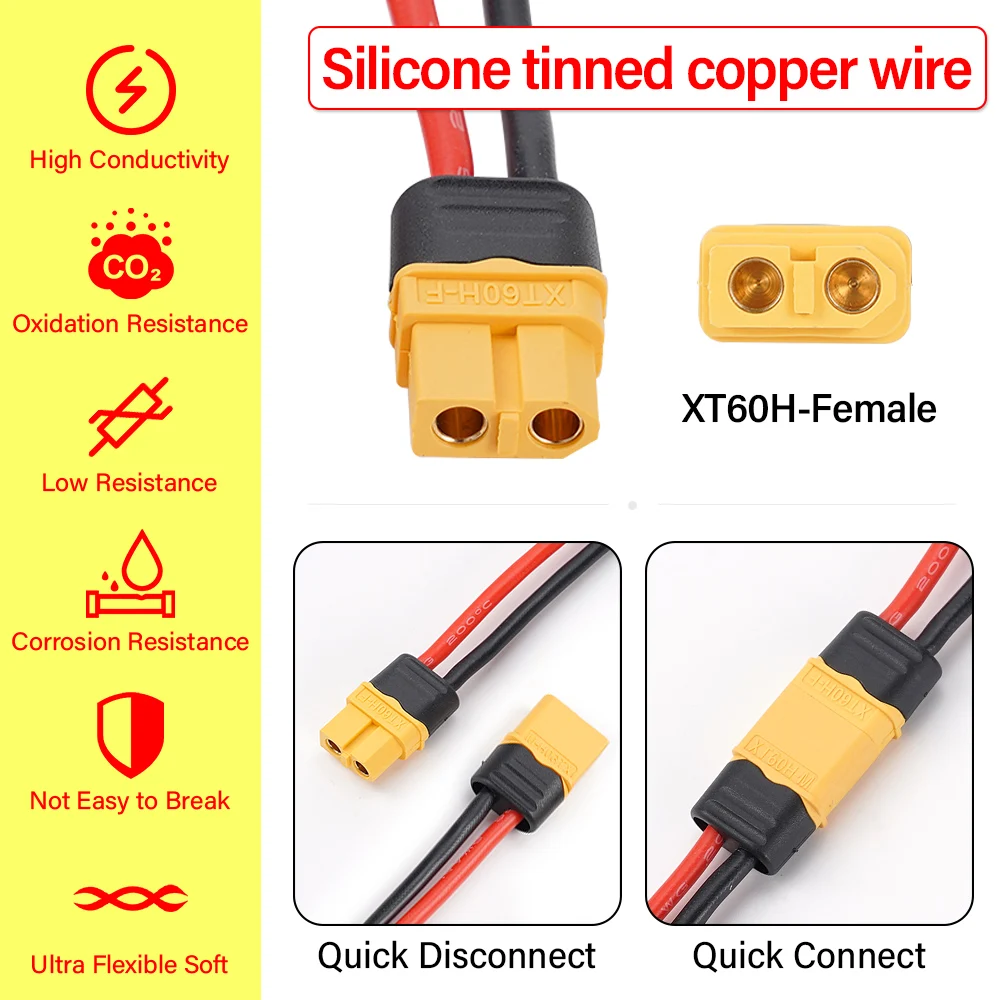 YINGAYOU XT60 à Câble De Pinces D'alligator 12V 24V 14AWG 20A Pinces D