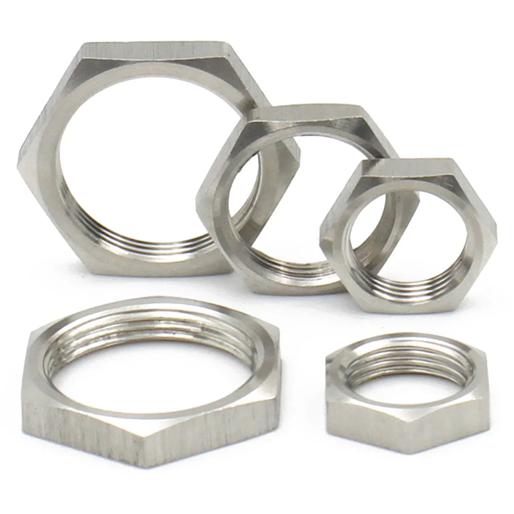 304 Stainless Steel Hex Lock Nut 5pcs M8-M40 Pipe Fitting Pitch 1mm 1.5mm Metric Female