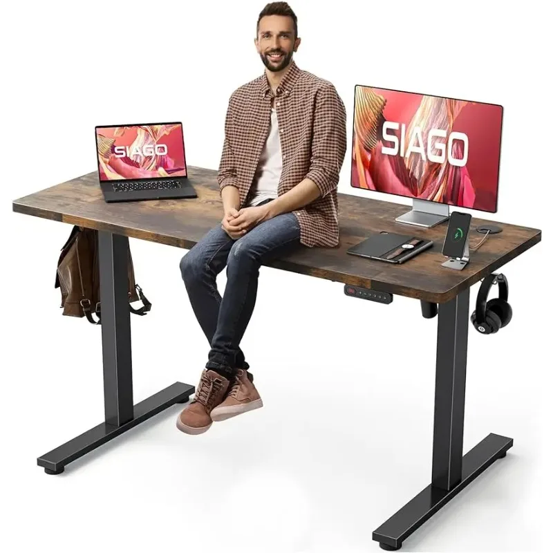 

SIAGO Electric Standing Desk Adjustable - 55 x 24 Inch Sit Stand up Desk with Cable Management - 3 Memory Preset Adjustable H