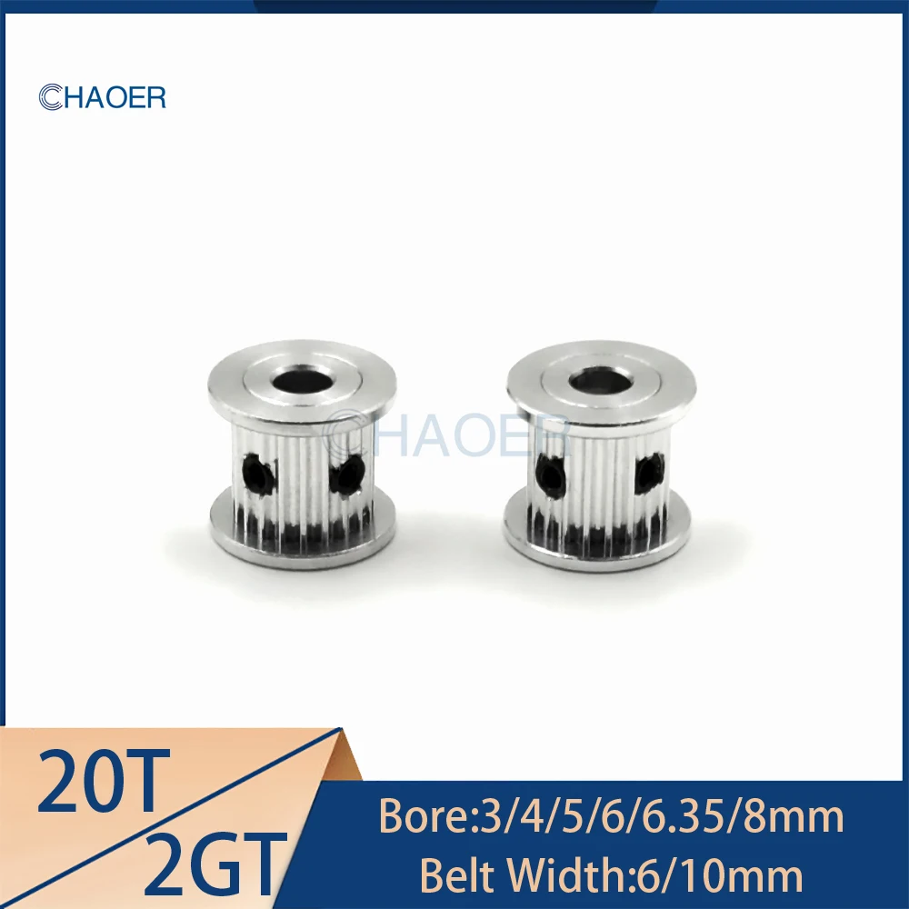 2GT 20 Teeth Synchronous Pulley Bore 3/4/5/6/6.35/8mm For GT2 Open Timing Belt Width 6/10mm 20Teeth Small Backlash Gears Wheel