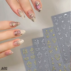 Shimmering 3D Metallic Starburst Nail Art Stickers - Silver & Gold (A02)