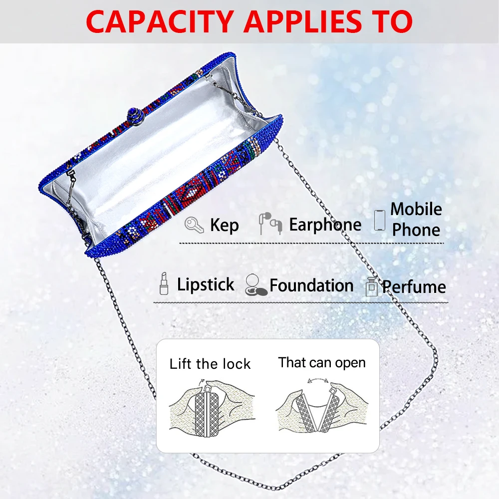 2024 Italy's latest design elegant luxury ladies wedding party dinner gift Crystal multi-color square ethnic style diamond eveni