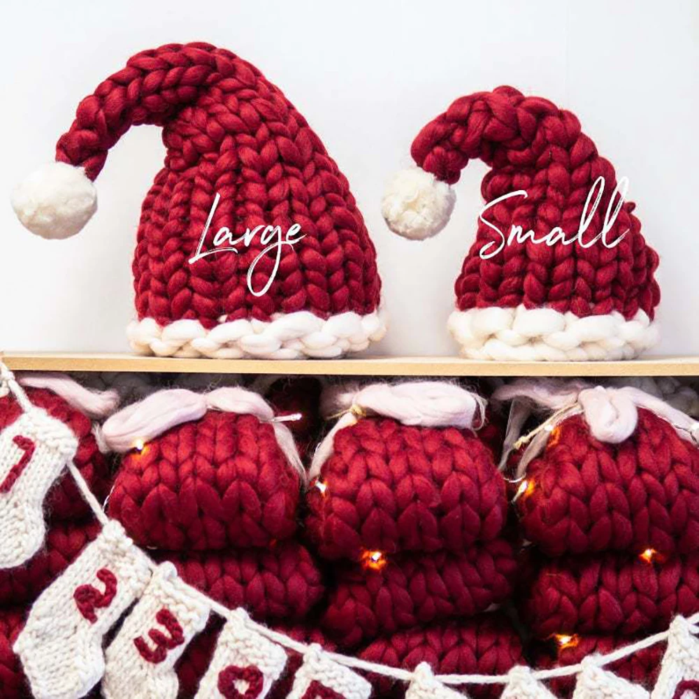 Knitted Christmas Hat Cute Pompom Adult Child Soft Beanie Santa Cap New Year Party Xmas Home DIY Decor Kids Favourite Gifts