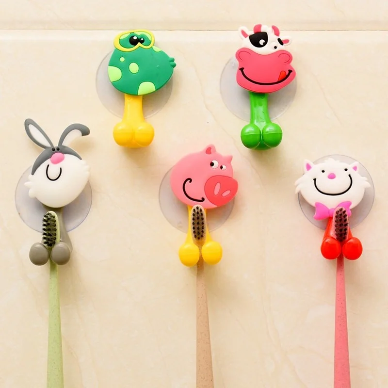Cute Animal Cartoon Toothbrush Holder Wall Mounted Duty Suction Sucker Holder Hooks Set Organizer Tool Bathroom Accessories 1pcs