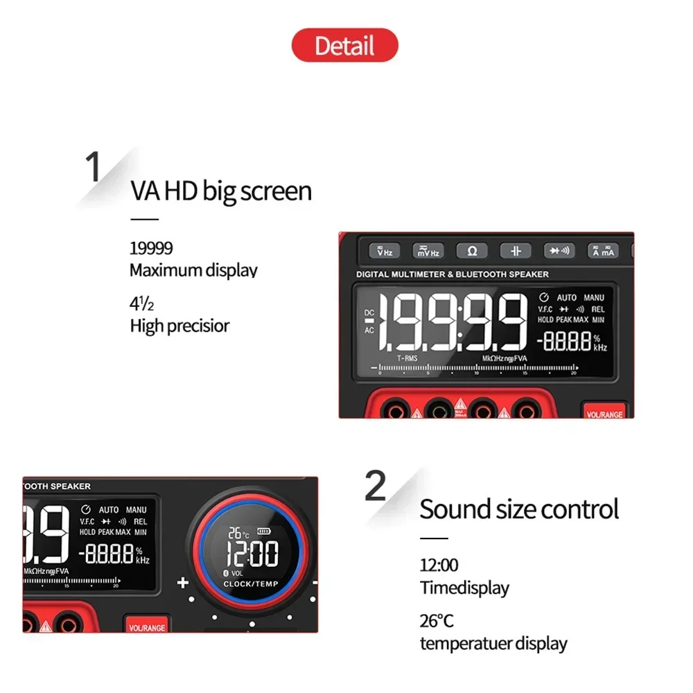 ZT-5566 Digital Multimeter 19999 Dual Screen EBTN Wireless Professional Bluetooth Speaker Voltage Current Capacitance Tester