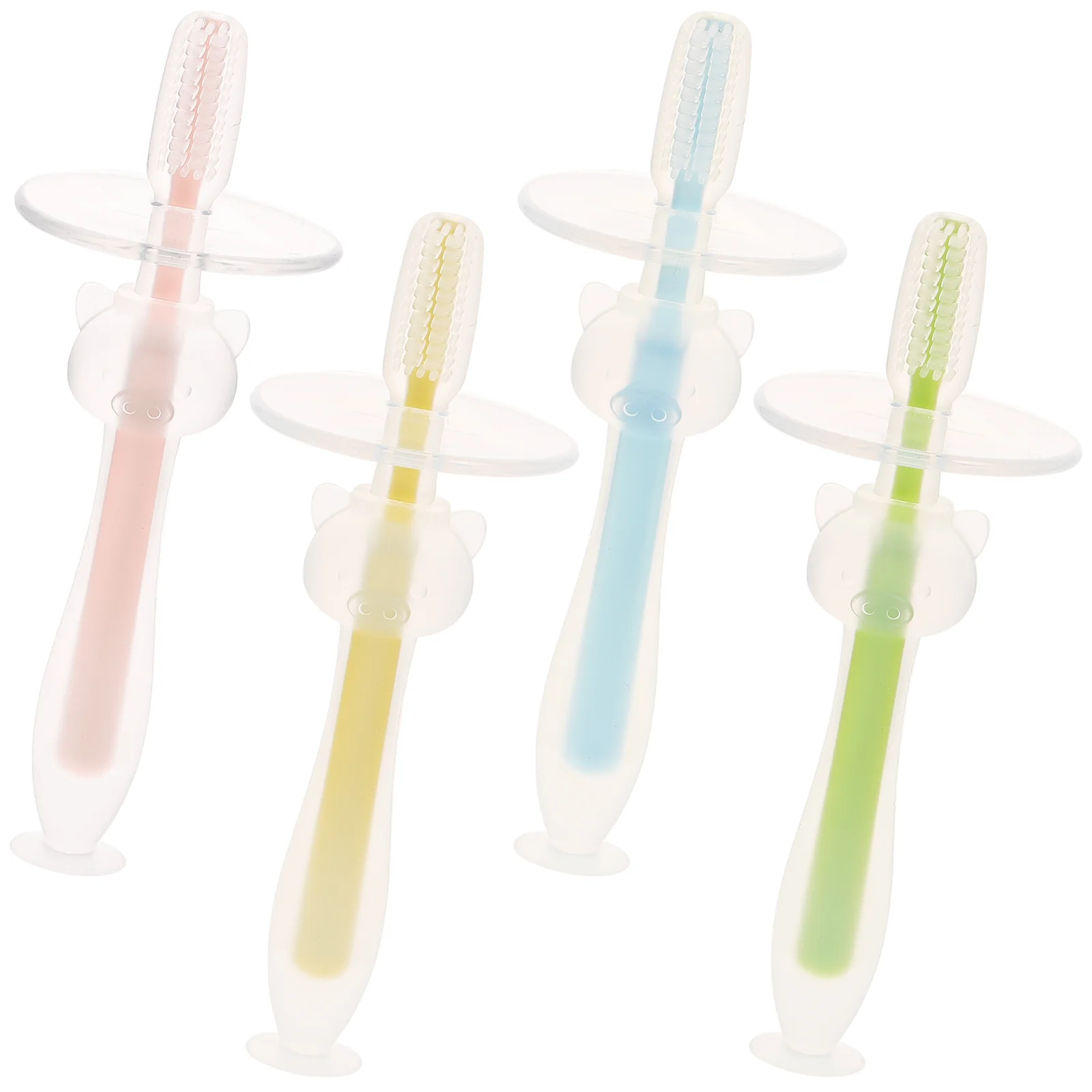 

4pcs Baby Toothbrushes Toddler Training Toothbrushes Silicone Toothbrushes with Suction Base
