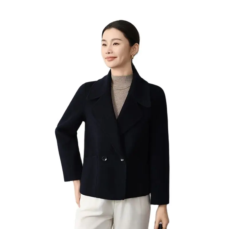 Autumn Winter Double Sided Woolen Jacket Short Chic Mother Clothing 100% Pure Wool Coat Suit Collar Woolen Coat