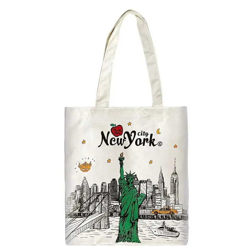 New York Souvenir Women Tote Bag Large Capacity Shoulder Bags No Zipper Eco Lady Shopping Shopper Handbag Canvas Girls Handbags 3
