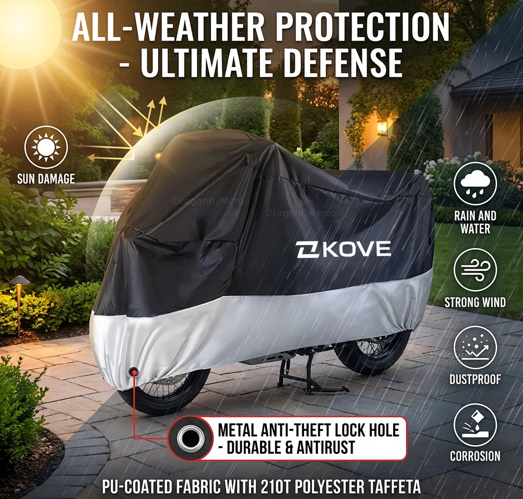 Premium Motorcycle Cover, Silver Black - Waterproof, Dustproof, UV Protection