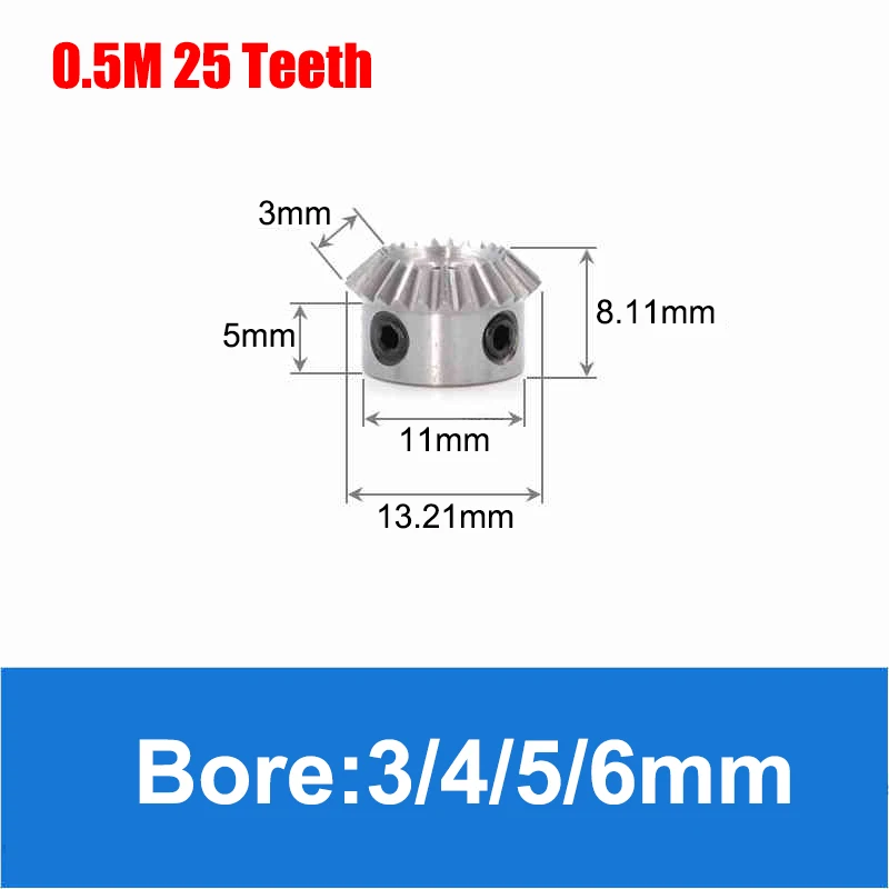 1pc 1:1 Bevel Gear 0.5 Mod 20/25/30 Teeth Bore 3/4/5/6mm Gear 90 Degrees Meshing Angle Steel Gears 45# Steel transmission gear