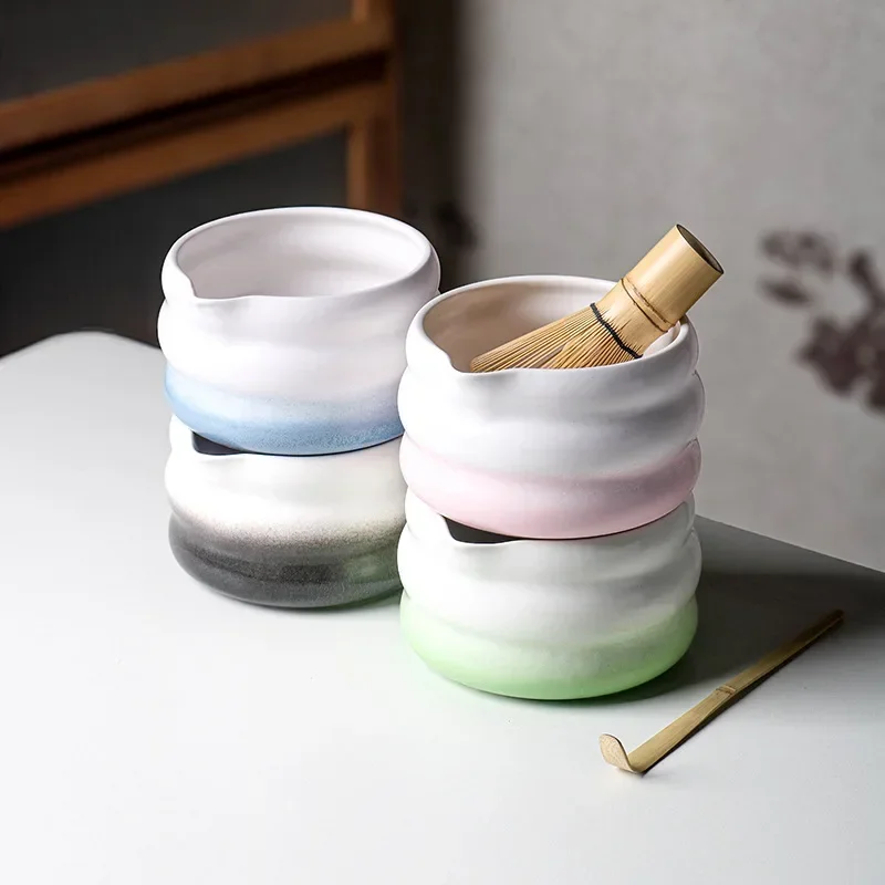 2 Pieces Traditional Japanese Matcha Bowl and Whisk Holder Tea Bowl with Pouring Spout for Office Table Tea Ceremony Party Gift matcha tea set matcha tea tools tea set