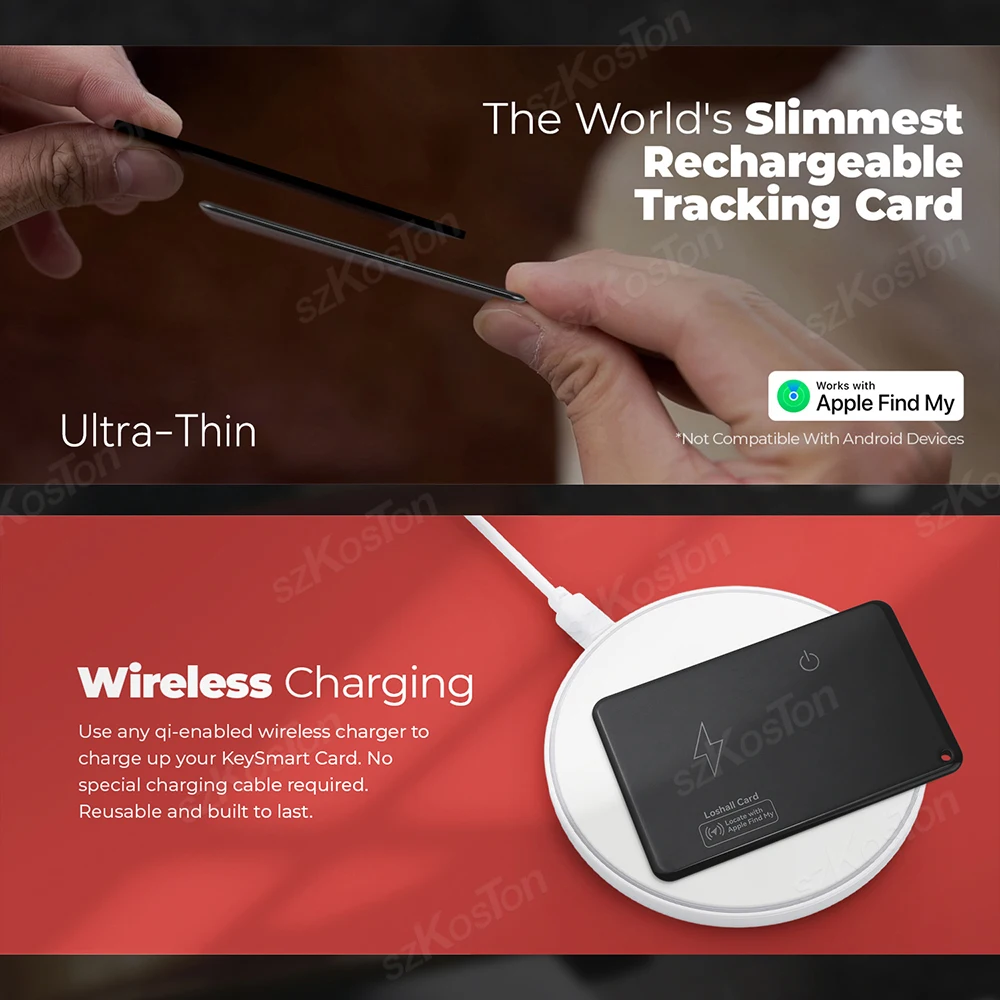 Wireless Charging Tracking Location Wallet Tracker Card Waterproof GPS Locator Work with IOS Find My App Bluetooth Tracker