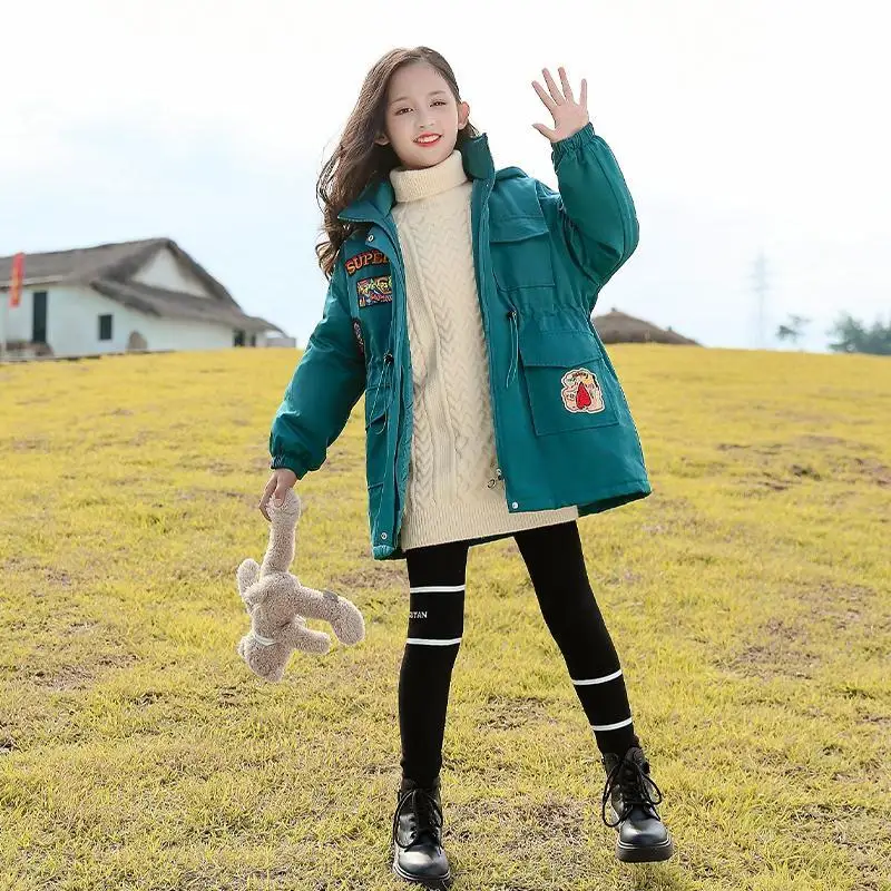 

Girls Kids Coat Jacket Overcoat 2022 Cute Warm Thicken Plus Velvet Winter Teenager School High Quality Children's Clothing