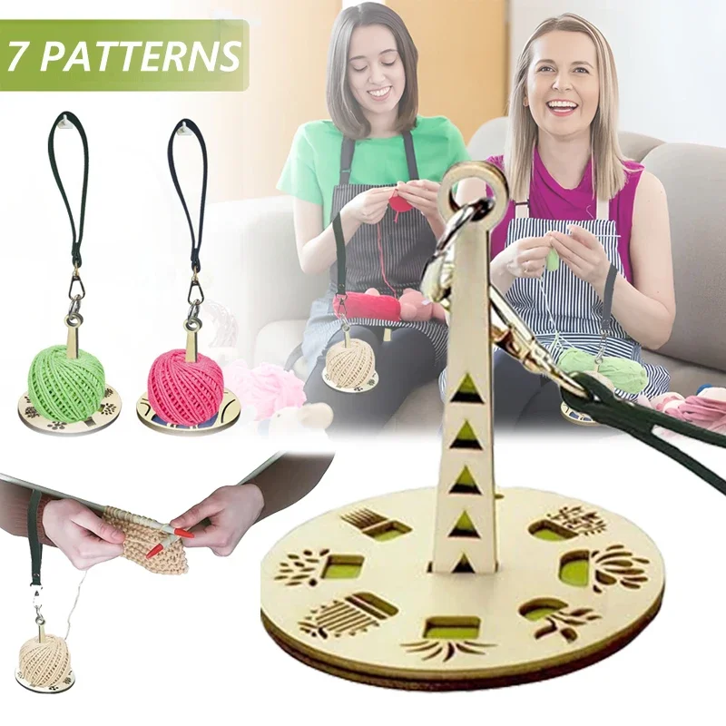 Leather Wristband Wooden Wool Ball Holder DIY Portable Handmade Hobbyist Wrist Yarn Holder Wool Clip Spinning Knitting Tools