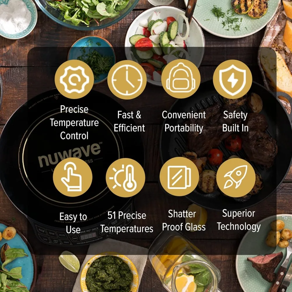 Precision Induction Cooktop, Portable, Powerful with Large 8&rdquo; Heating Coil,100&deg;F to 575&deg;F, 3 Wattage Settings