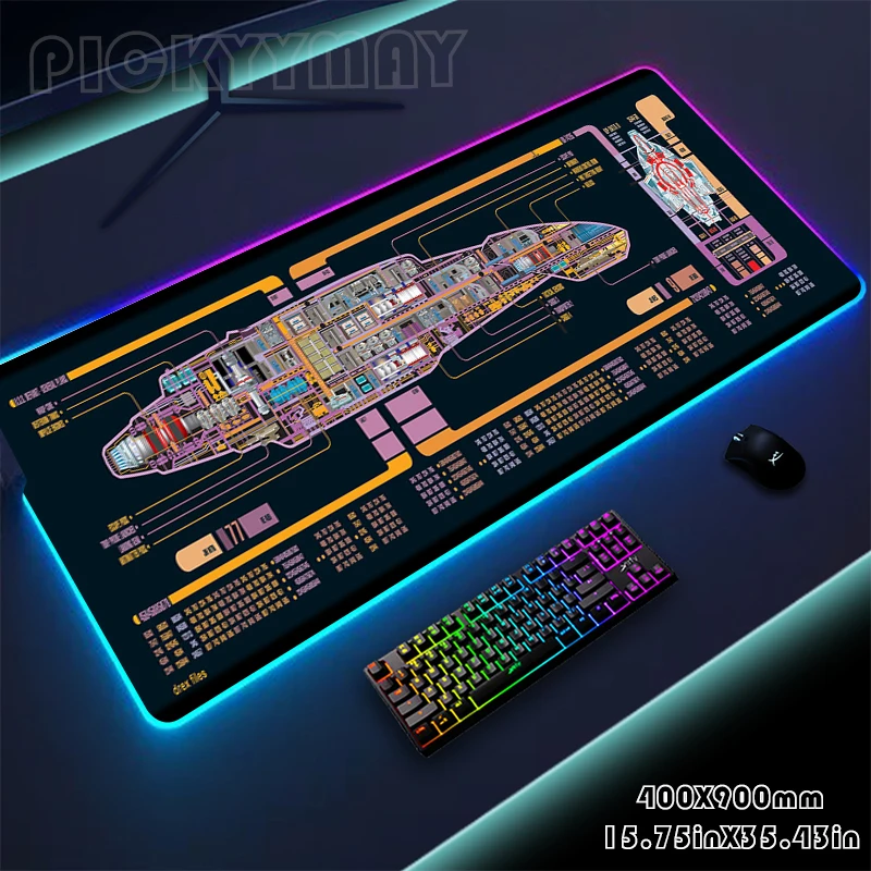 

RGB Gaming Mousepad Spaceship Mouse Mat LED Large Gamer Desk Pad XXL Keyboard Pads Luminous Desk Mat Mouse Pad Backlit