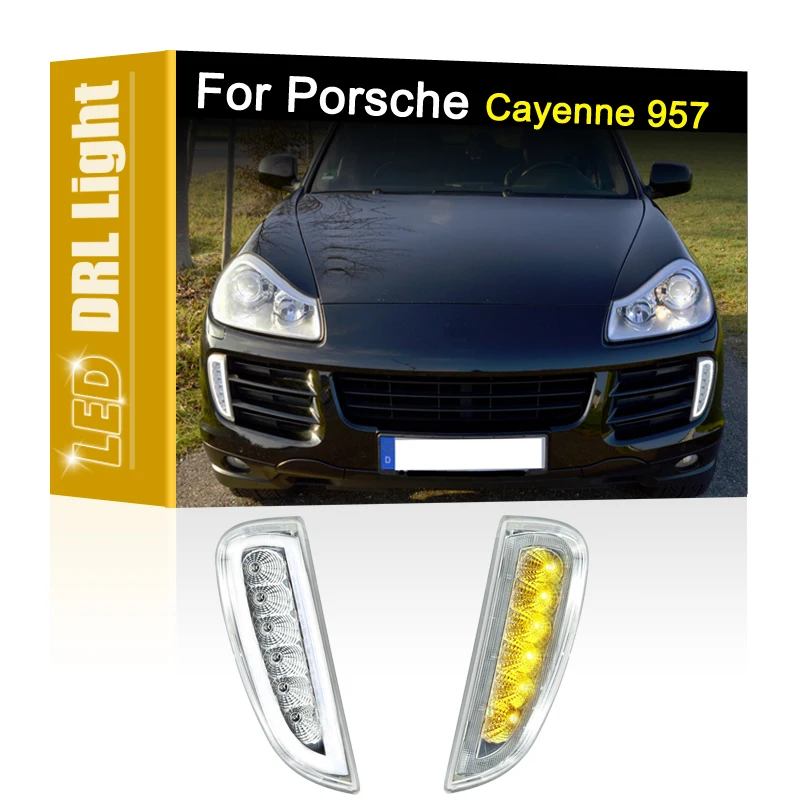 

Лампа в сборе для переднего бампера, 2 шт., светодиодная, дневные ходовые огни с янтарным указателем поворота для Porsche Cayenne 957 2006-2010