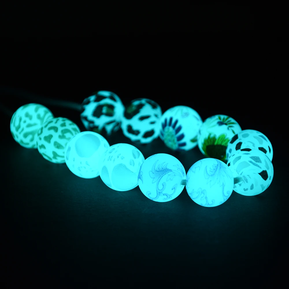 LOFCA 12/15 mm 50 Stück leuchtende gemusterte Silikon-Perlen, BPA-frei, Silikonperlen, DIY-Schlüsselanhänger, Perlen, Schmuckzubehör – Detail 6