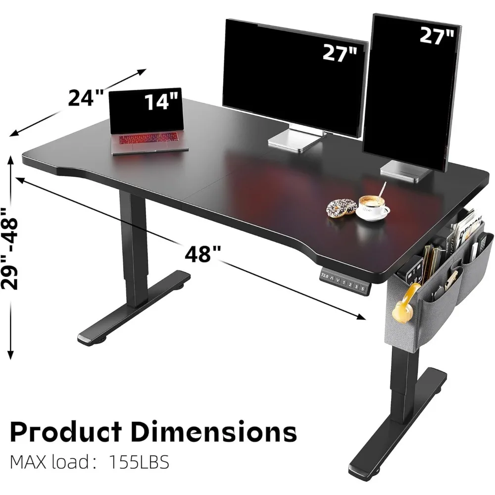 Standing Desk with LED,Electric Computer Desk,48 x 24 Inch Adjustable Desks Height with 3 Memory Preset,Sit Stand Up Desks 2