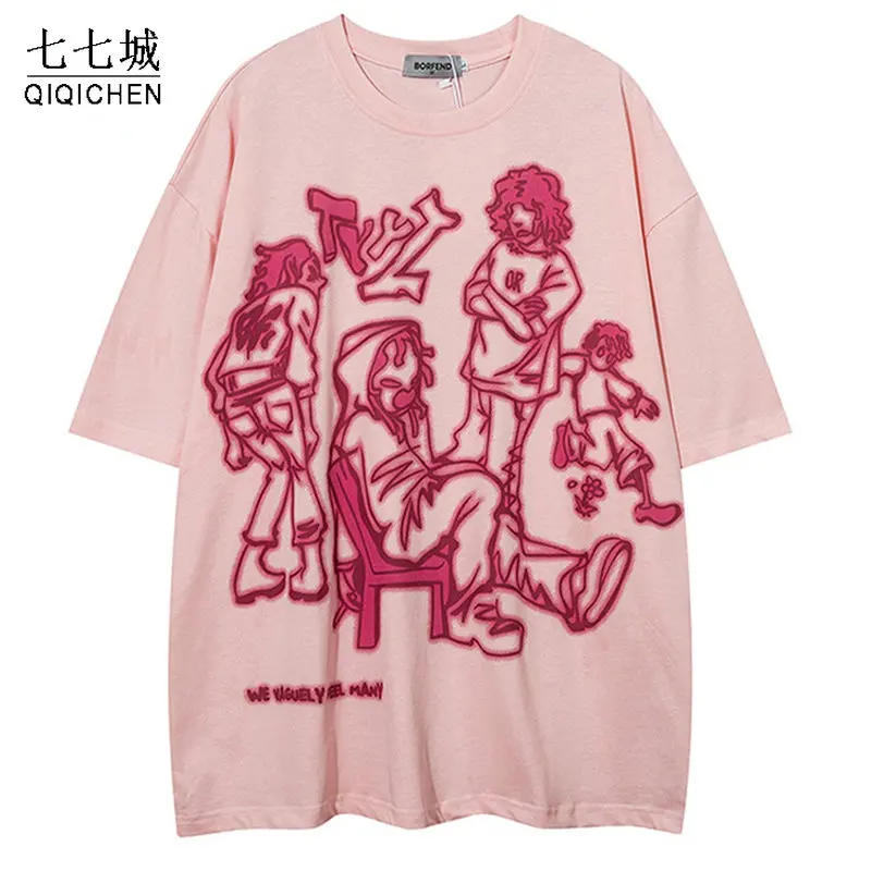 

Hip Hop T-Shirts Men Cotton Anime Cartoon Graffiti T-Shirt Vintage Harajuku Casual Tees Summer Oversize Tops Streetwear Unisex