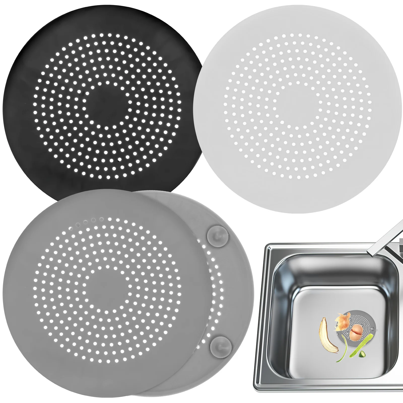 

3 Pcs Anti-clogging Silicone Floor Drain Cover for Sink Water Trough Stopper Round Shower Hair Catcher Silica Gel Kitchen