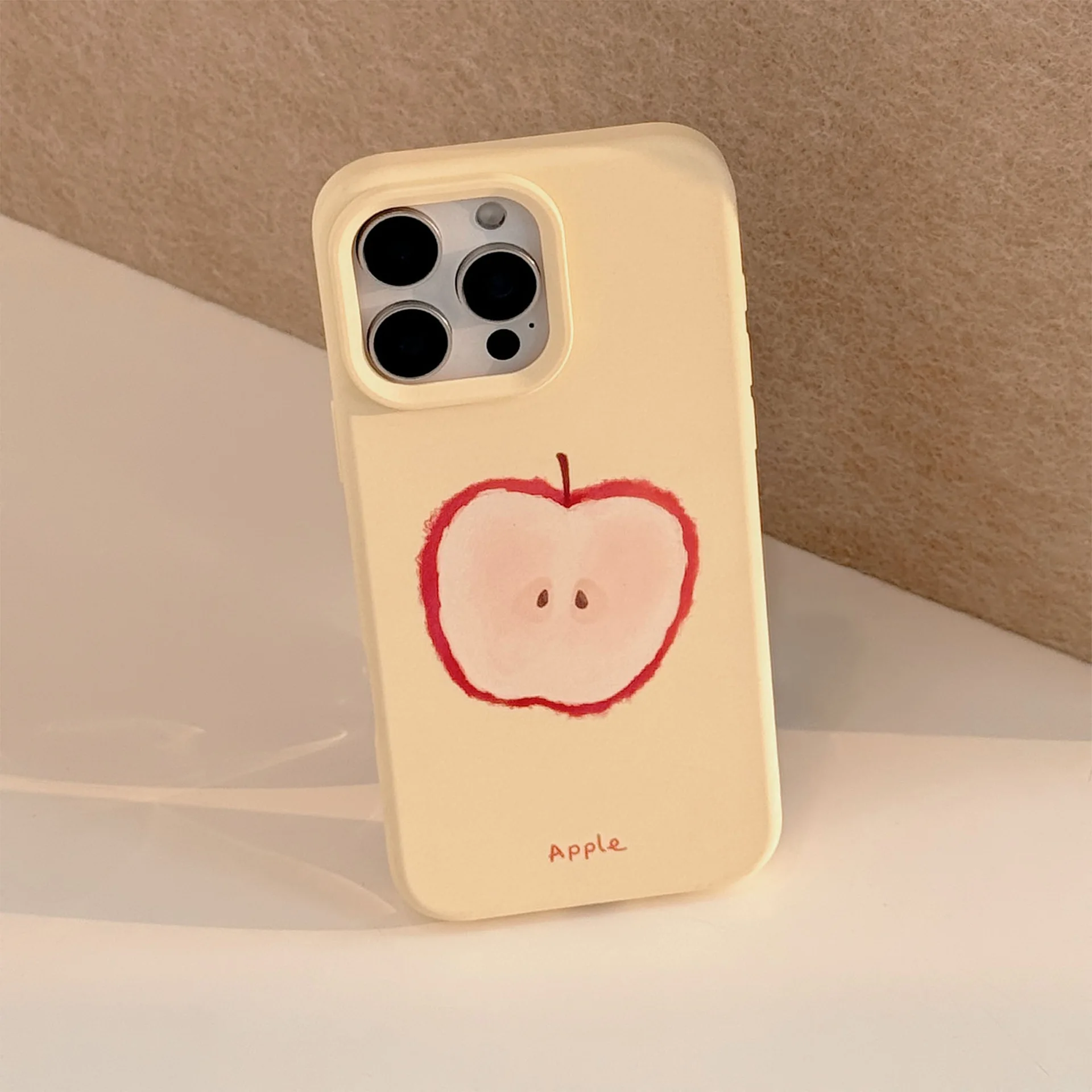 Korean Red Apple Graffiti Phone Case with Holder Lanyard - Soft Silicone Shockproof Cover