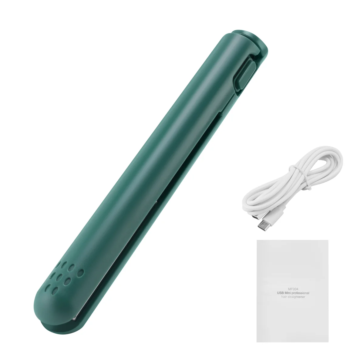 A14G-USB Cable Mini Portable Hair Straightener for Straight and Curling Dual-Use Curling Irons for Students Green