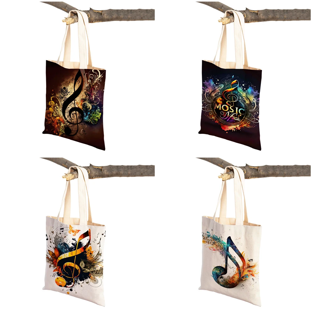 Fashion Colorful Music Note Tote Handbag for Women Shopper Bags Reusable Double Print Casual Eco Lady Canvas Shopping Bag