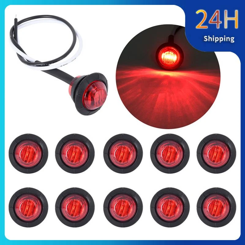 10pcs Car Marker Lights Mini Red Led Button Side Waterproof Super Bright Round Marker Lights 12v