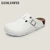 Unisex PU Leather Clogs Adjustable Buckle Slip On Cork Footbed Home Clog Slippers Mules Shoes 4