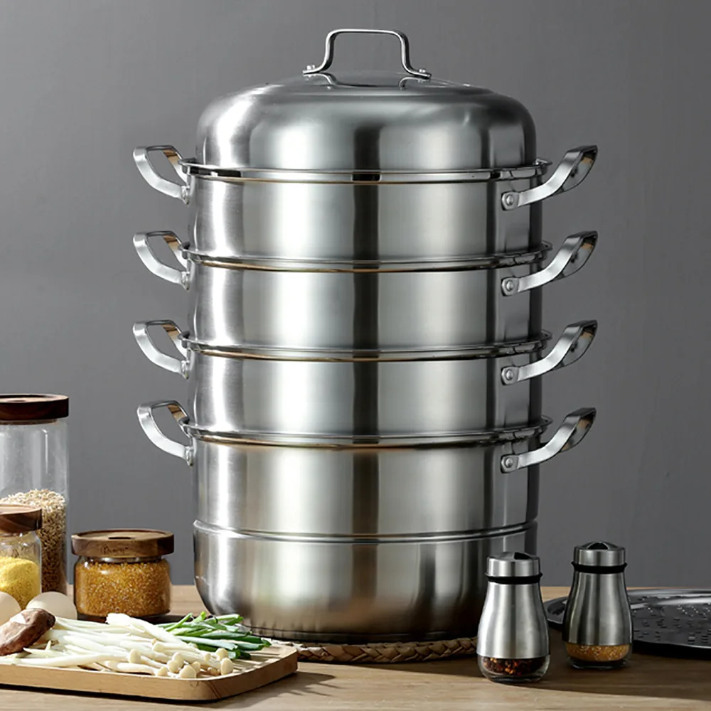 

Bymaocar Stainless Steel 5-tier Large Food Steamer Meat Vegetable Cooker Steam Pot Kitchen W/ Lid & Handles for Different Stoves