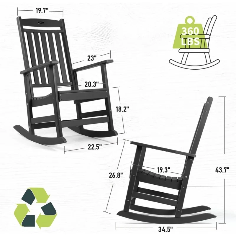 Patio Rocking Chairs Set of 2,Poly Lumber Rocker,All Weather Rocking Chair Outdoor,High Back Porch Rocker,CrackerRockin