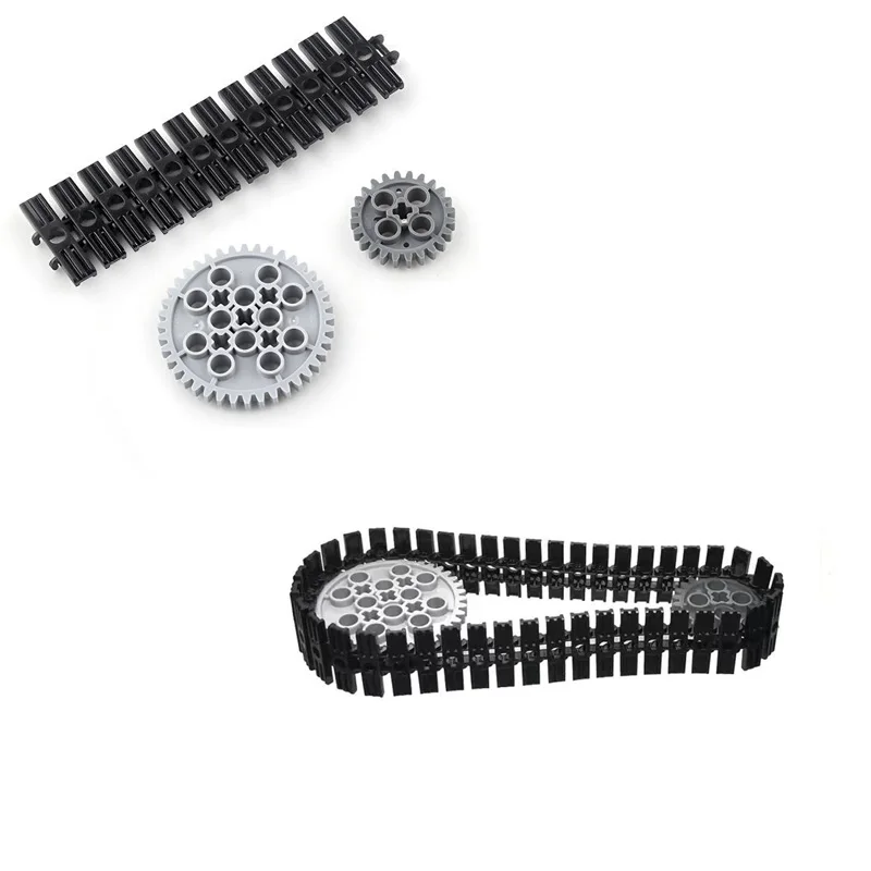 Technical Building Blocks Parts Small Chain + Wheels Gears Track Axle Set Medium Size Chain Gear Crawler Bricks Model DIY Toys