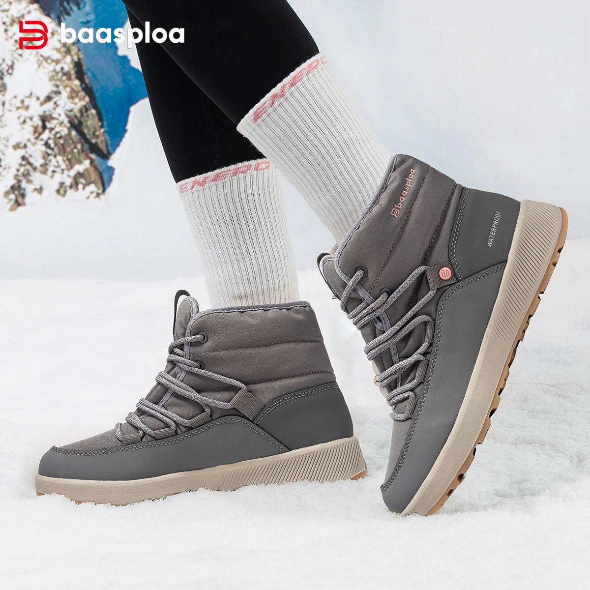 Baasploa Women Winter Snow Boots Comfort Plush Keep Warm Ankle Boots Women Non-Slip Waterproof Cotton Shoes New Casual Walking
