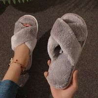 Fashion Women Fluffy Slippers Cross Band Soft Plush Cozy House Shoes Furry Open Toe Indoor Outdoor Slip Warm Anti Skid Sole - Image 5