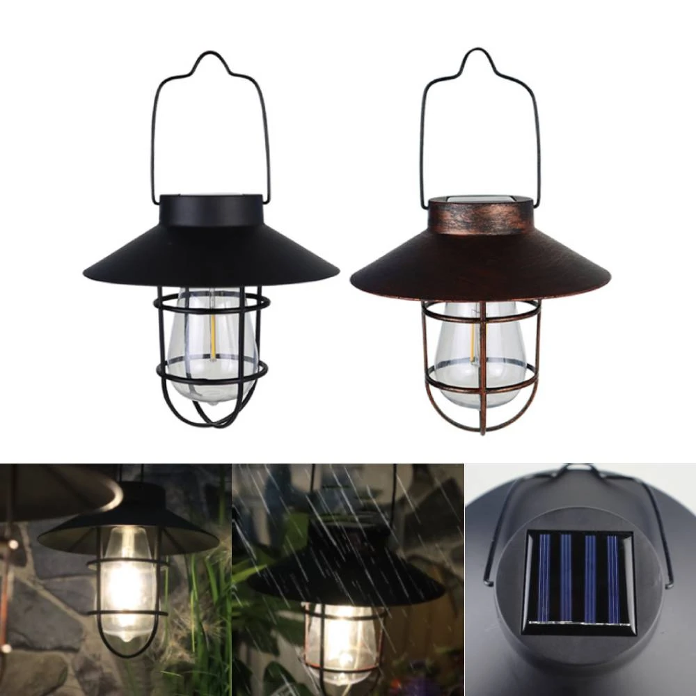 best solar light for home Solar Retro Camping Lantern Waterproof Vintage Night Lighting Portable Outdoor Hanging Tent LED Chandelier Light for Emergency solar camping lights