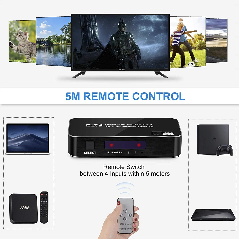 4K HDTV Splitter 4 In 1 Out 4 Port HD Switcher Selector HD Cable Supports Full H