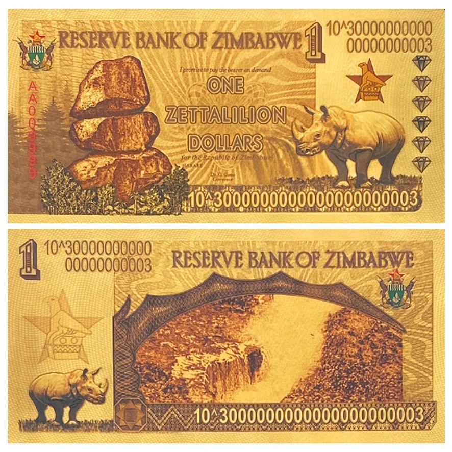 Description Picture 4 of item10 Pcs Zimbabwe Paper Money Gold Plated Foil Banknote Collective Notes for Business Gift Home Collection