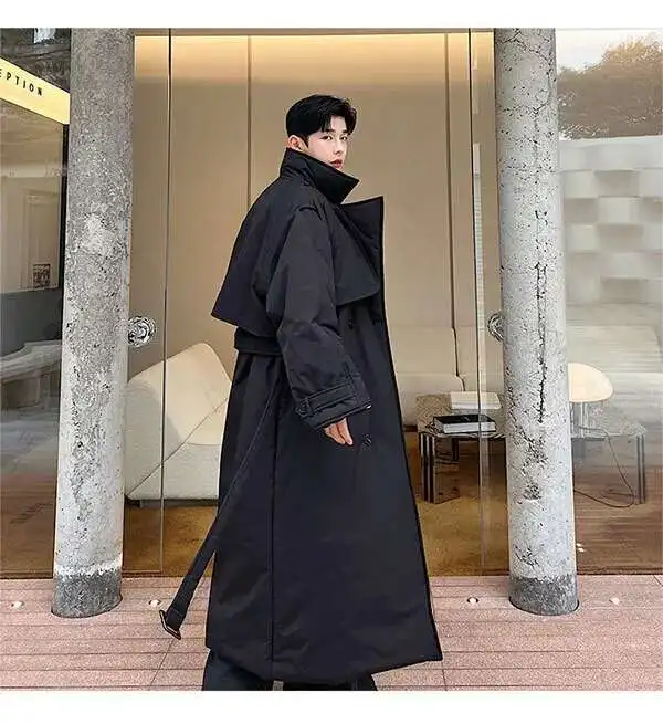 PFHQ Winter Oversize Silhouette Thickened Double Breasted Long Cotton Coat Solid Color Male Tops Solid Color Casual 21Z7505